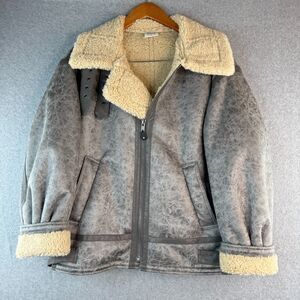 BDG Urban Outfitters Gray Longline Faux Leather Shearling Aviator Jacket Sz S